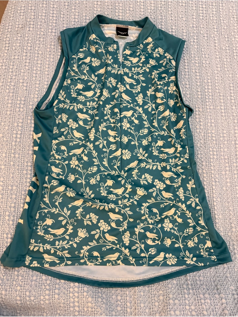 Twin Six Teal Bird Print Cycling Jersey Tank Top - 3 Rear Pockets - Size XL